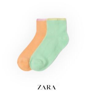 ZARA Kids | Orange Green | TWO-PACK OF SCALLOPED EDGE SOCKS WITH CONTRAST DETAIL